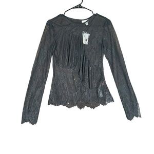 Topshop NWT Women’s US 6‎ Black LS Lace Blouse Top Club Sexy Party Coquette City